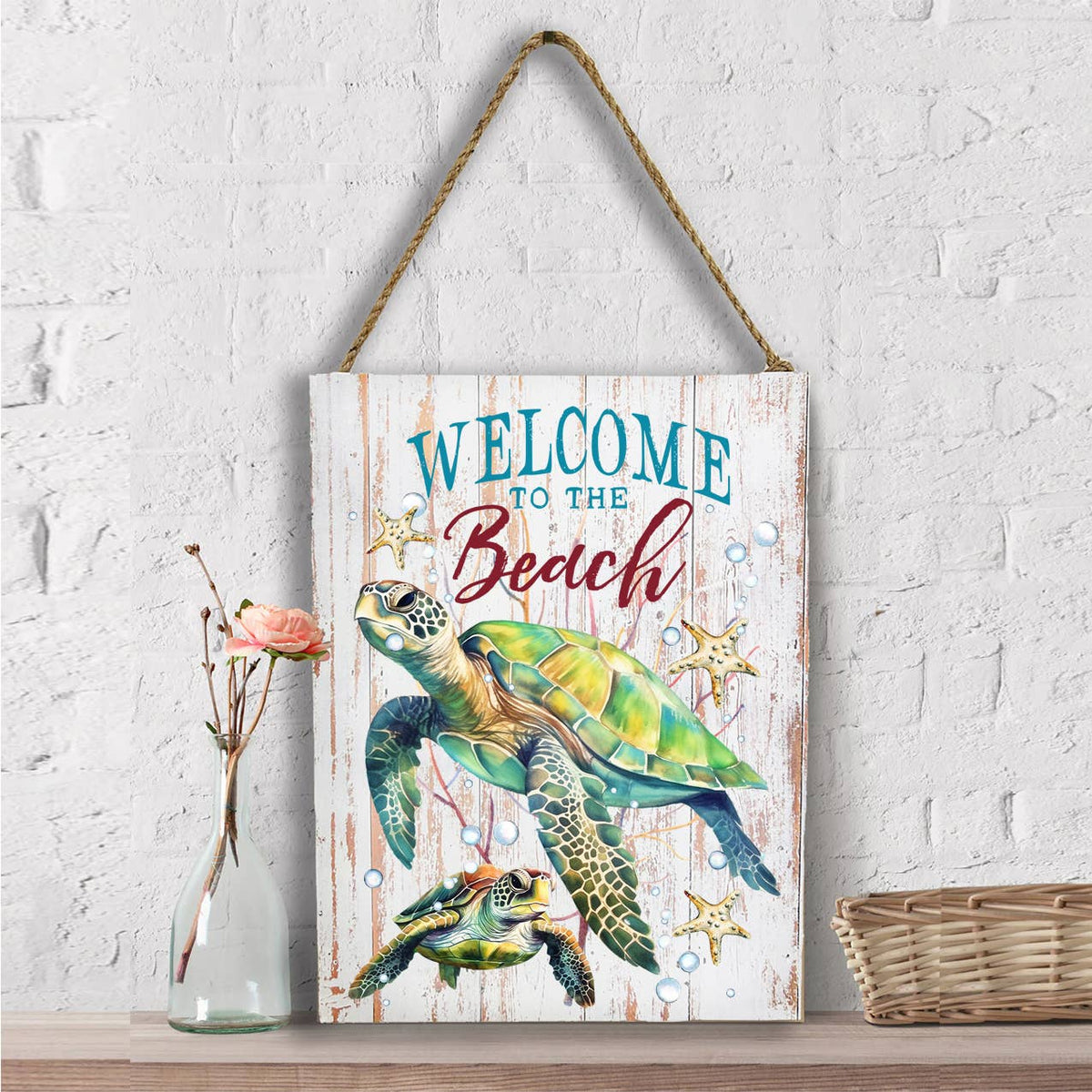 Coastal Sea Turtle Welcome to the Beach Wall Decor