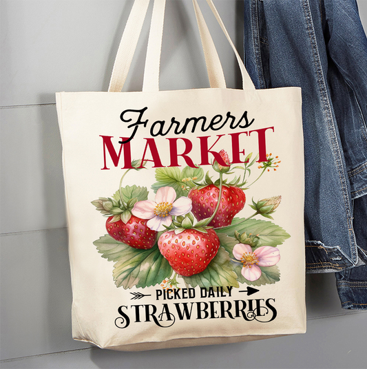 Farmers Market Strawberry Canvas Tote Bag