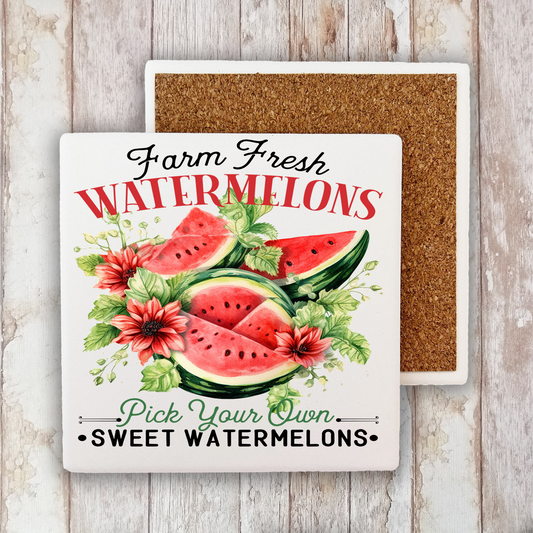 Farm Fresh Watermelon  Stone Coaster (Set of 2)