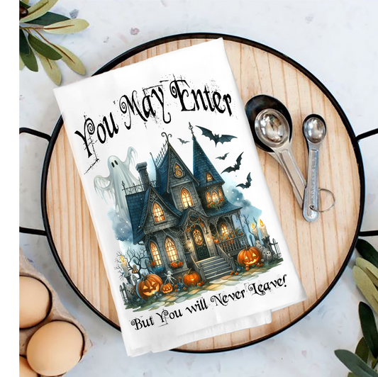 Halloween Hunted House Tea Towel