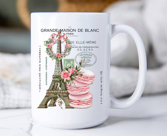 Vintage Paris France Pink Macarons Coffee Mugs