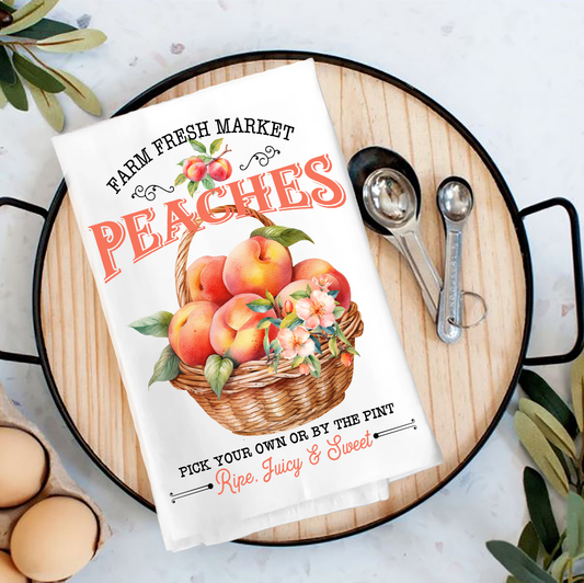 Farm Fresh Peaches Blossoms  Tea Towel