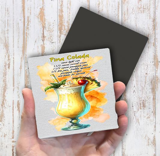 Summer Cocktail Pina Colada Magnet Fridge (Set of 2)