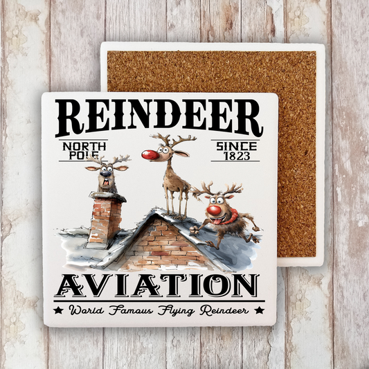 Christmas Reindeer Aviation Flying Stone Coaster (Set of 2)