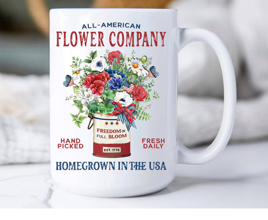Farmhouse 4th of July Patriotic Flowers Coffee Mug