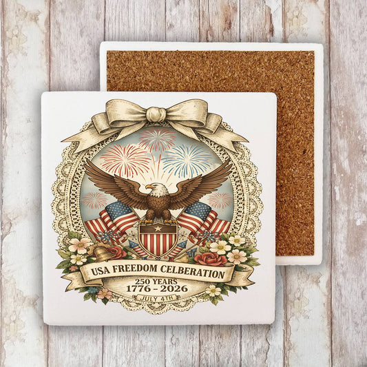 Patriotic Eagle 250 Anniversary America Stone Coaster