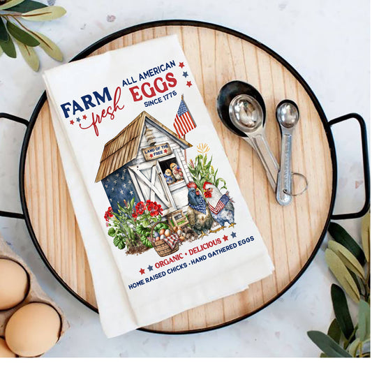 Farmhouse 4th of July Patriotic Chicken Coop Tea Towel