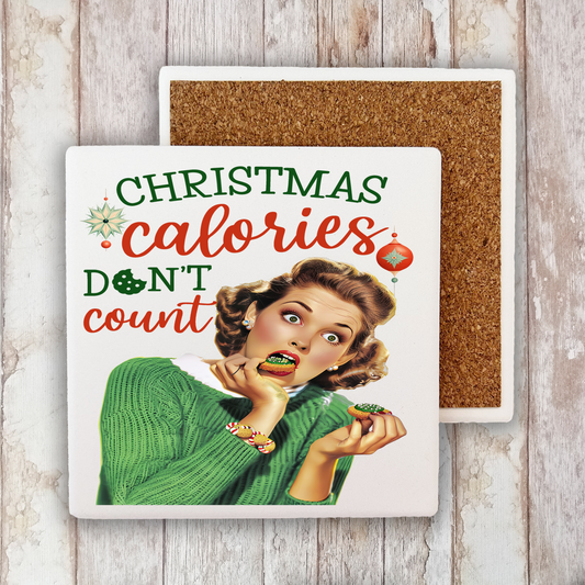 Christmas Funny Calories Don't Count Stone Coaster (Set of 2)