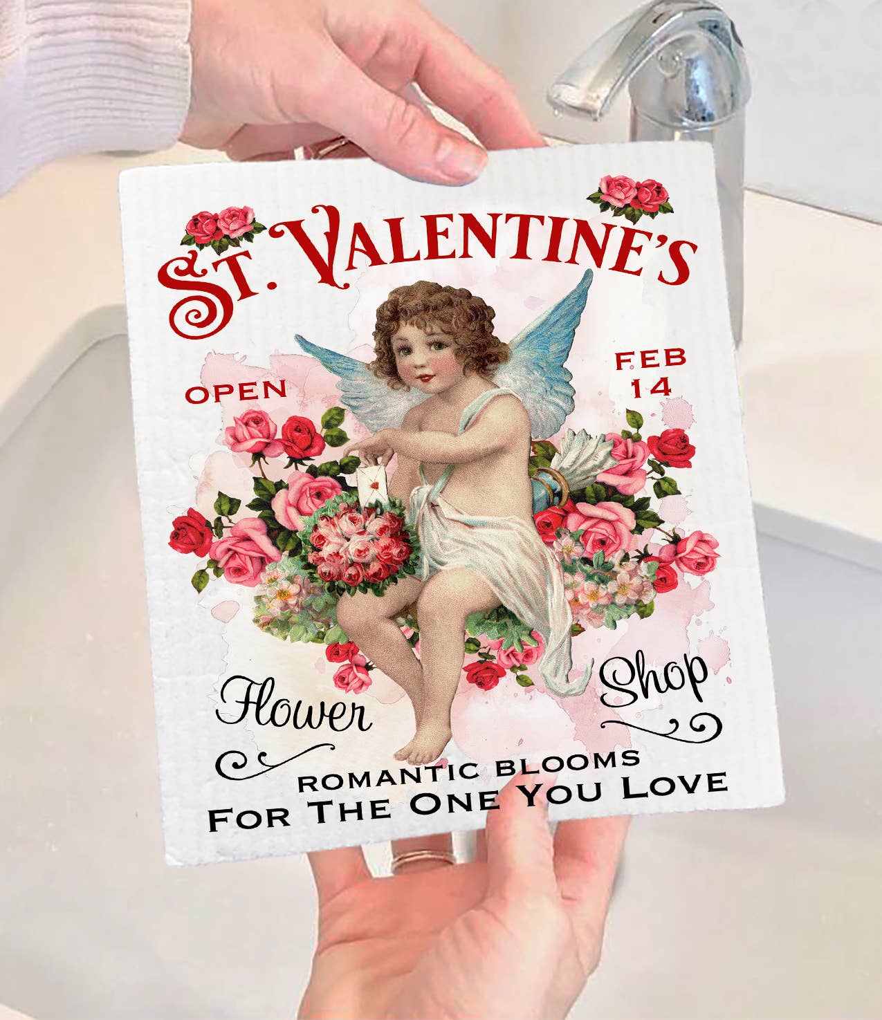 Vintage Cupid Angel St. Valentine's Swedish Dishcloth (Set of 2)