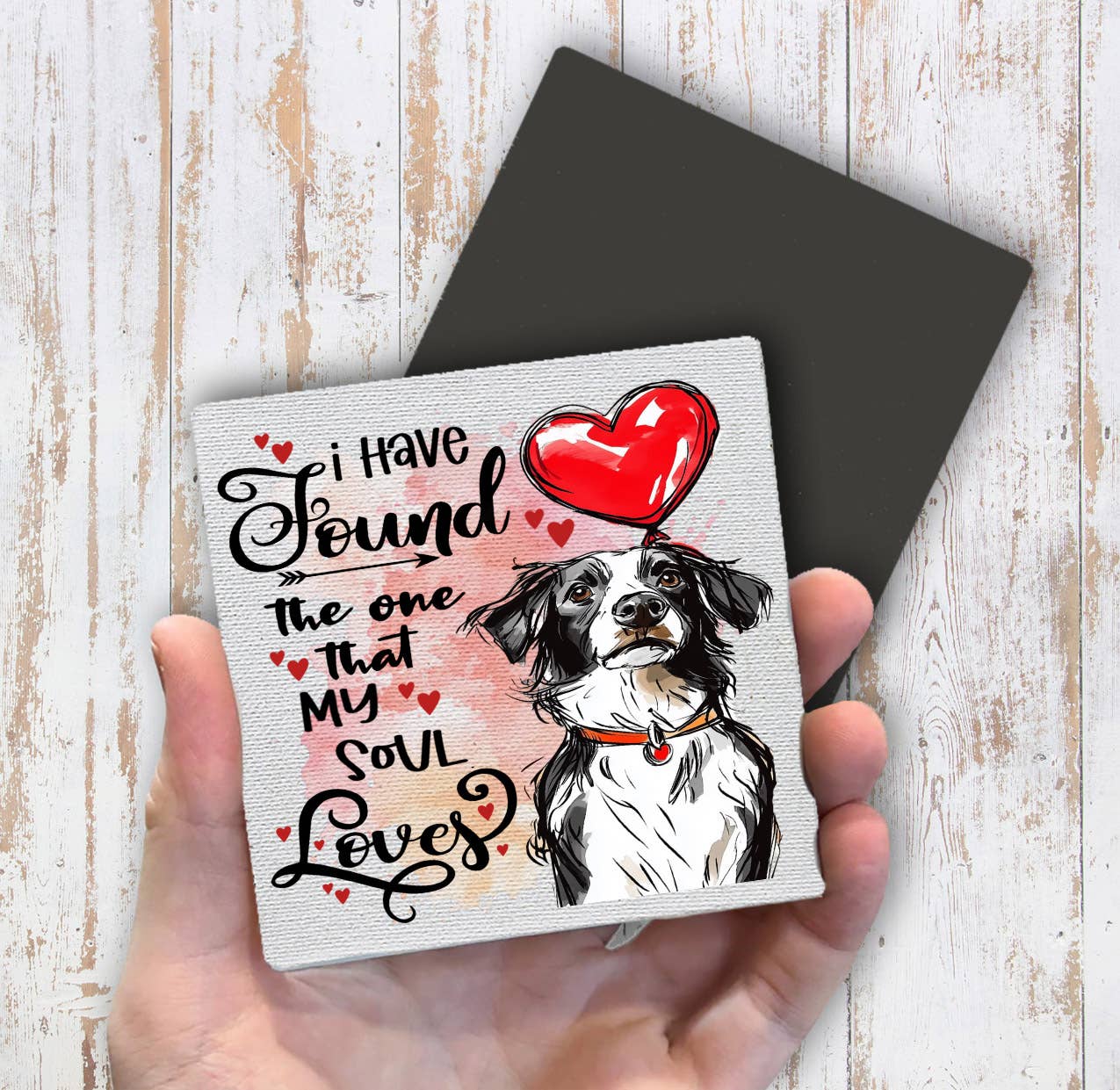 Dog Border Collie Found My Love Valentine Magnet Fridge - Sets of 2