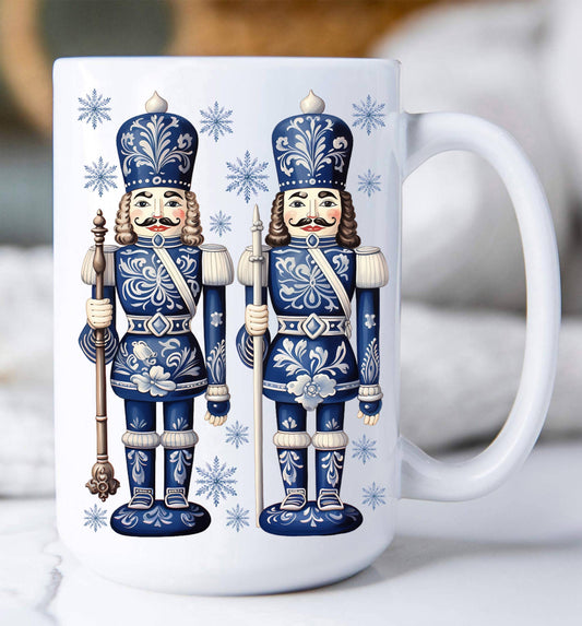 Christmas Nutcrackers Blue & White Coffee Mug