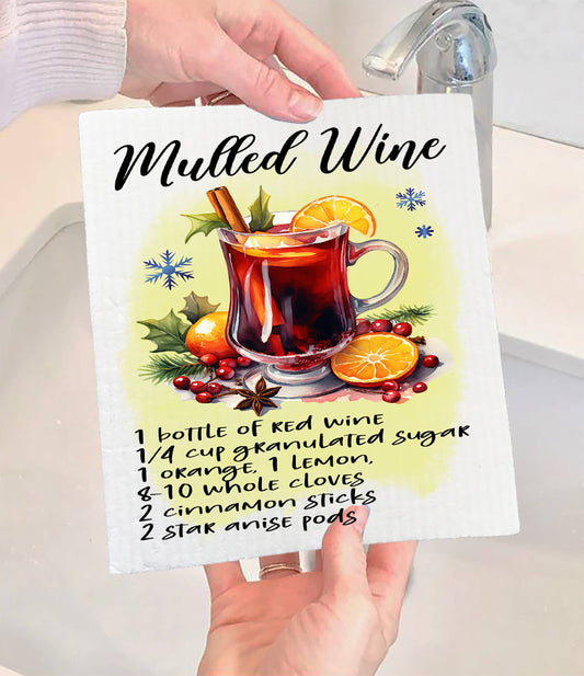 Christmas Cocktail Mulled Wine Recipe Swedish Dishcloth (Set of 2)