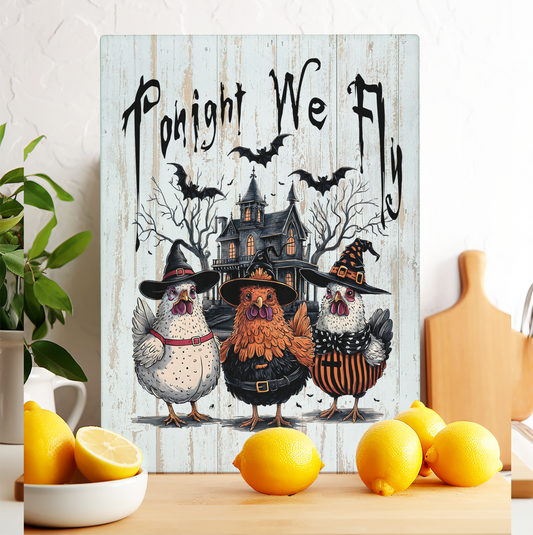 Glass Cutting Board Halloween Chickens Tonight We Fly