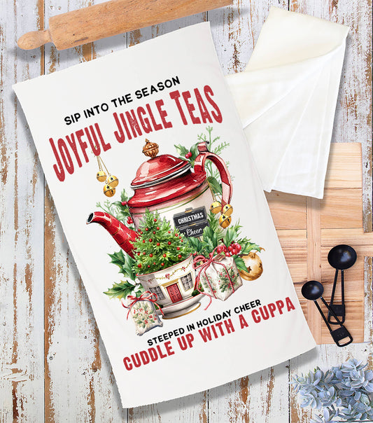 Christmas Joyful Jingle tea Pot Terry Towel
