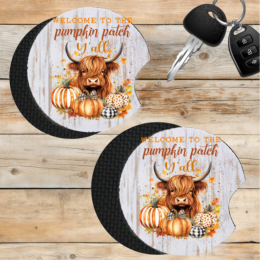 Car Coaster  Fall Highland Cow Y'All Pumpkins