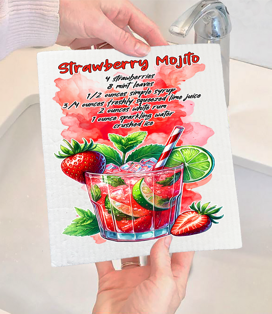 Summer Cocktail Strawberry Mojito Swedish Dishcloth (Set of 2)