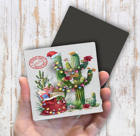 Christmas Santa Saguaro Cactus Western Magnet Fridge - Sets of 2