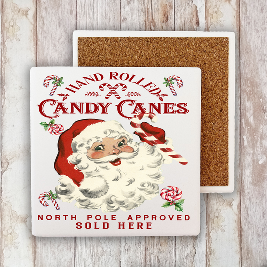 Christmas Candy Cane Vintage SantaStone Coaster (Set of 2)