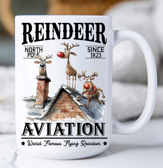 Christmas Reindeer Aviation Flying Coffee Mug