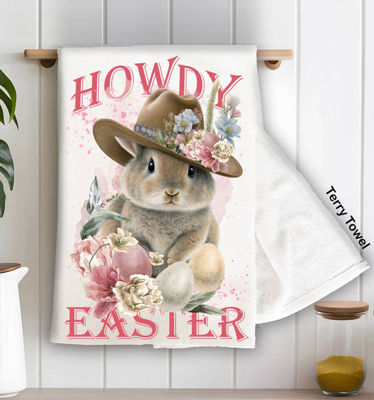 Howdy Easter Bunny Cowboy Hat Kitchen Terry Towel
