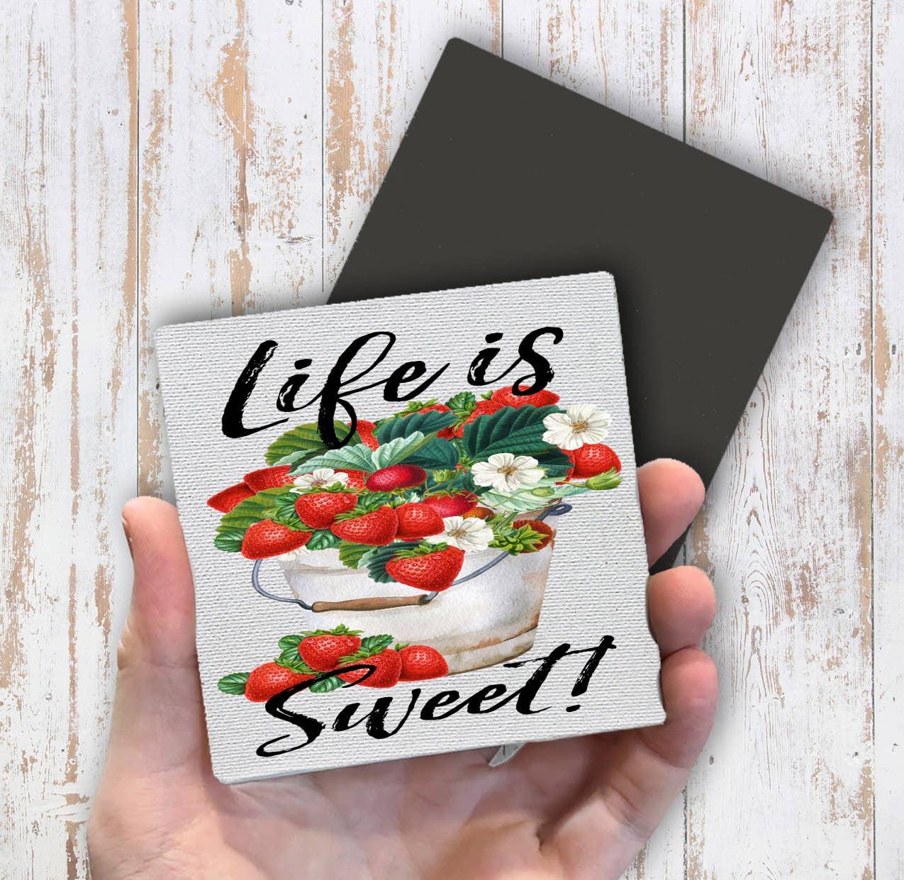 Life is Sweet Bucket of Strawberries Magnet Fridge - Sets of 2