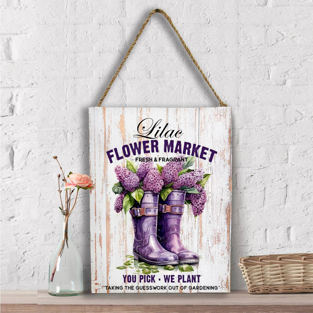 Lilac Flower Market Garden Boots Wall Decor