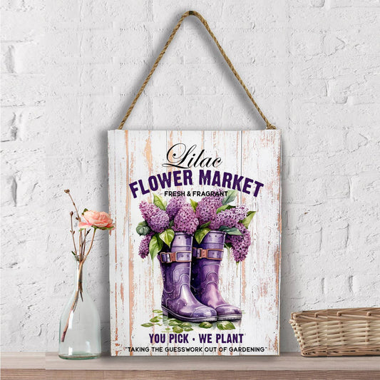Lilac Flower Market Garden Boots Wall Decor