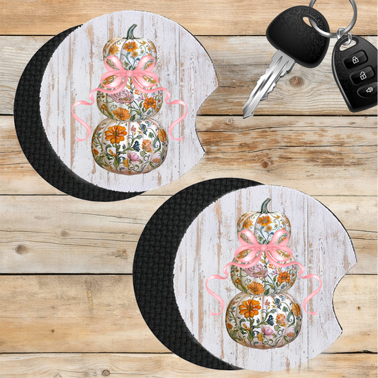 Car Coaster Fall Chinoiserie Floral Pumpkins