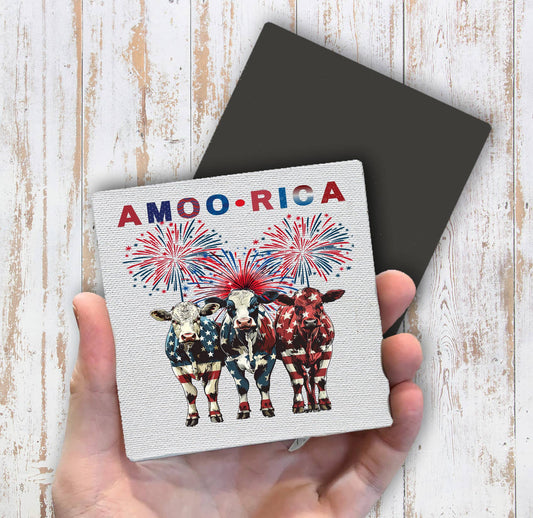 Patriotic Cow Amoo-rica Magnet Fridge (Set of 2)