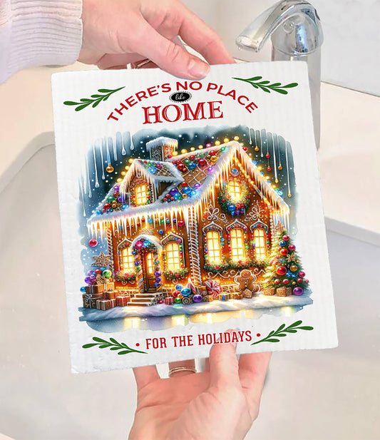 Christmas No Place Like Home Gingerbread Swedish Dishcloth (Set of 2)