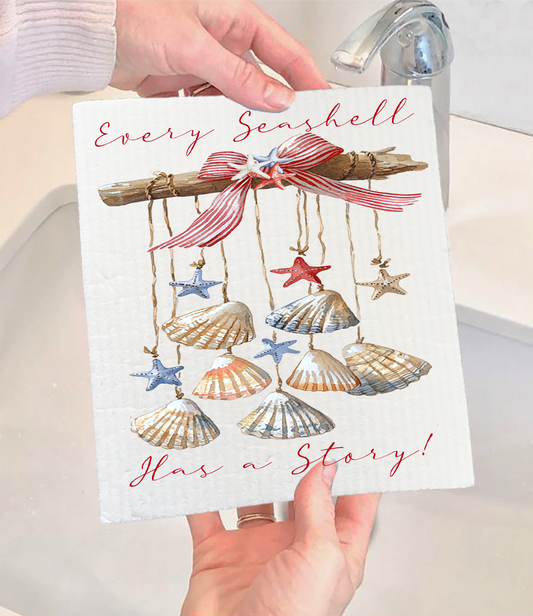Every Seashell as a Story Beach  Swedish Dishcloth (Set of 2)