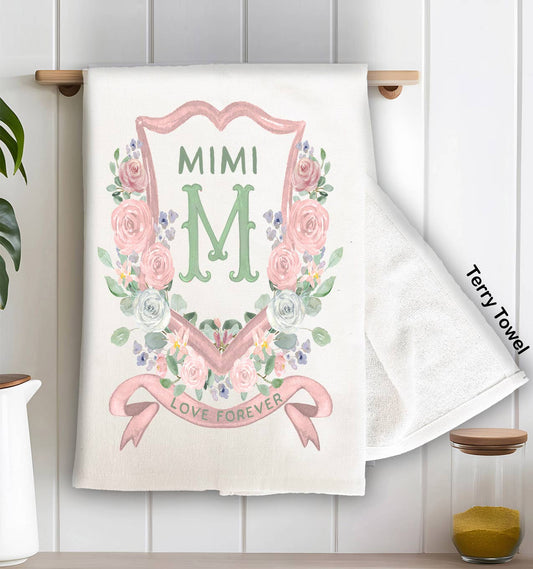 Mother's Day Mimi Floral Crest Kitchen Terry Towel