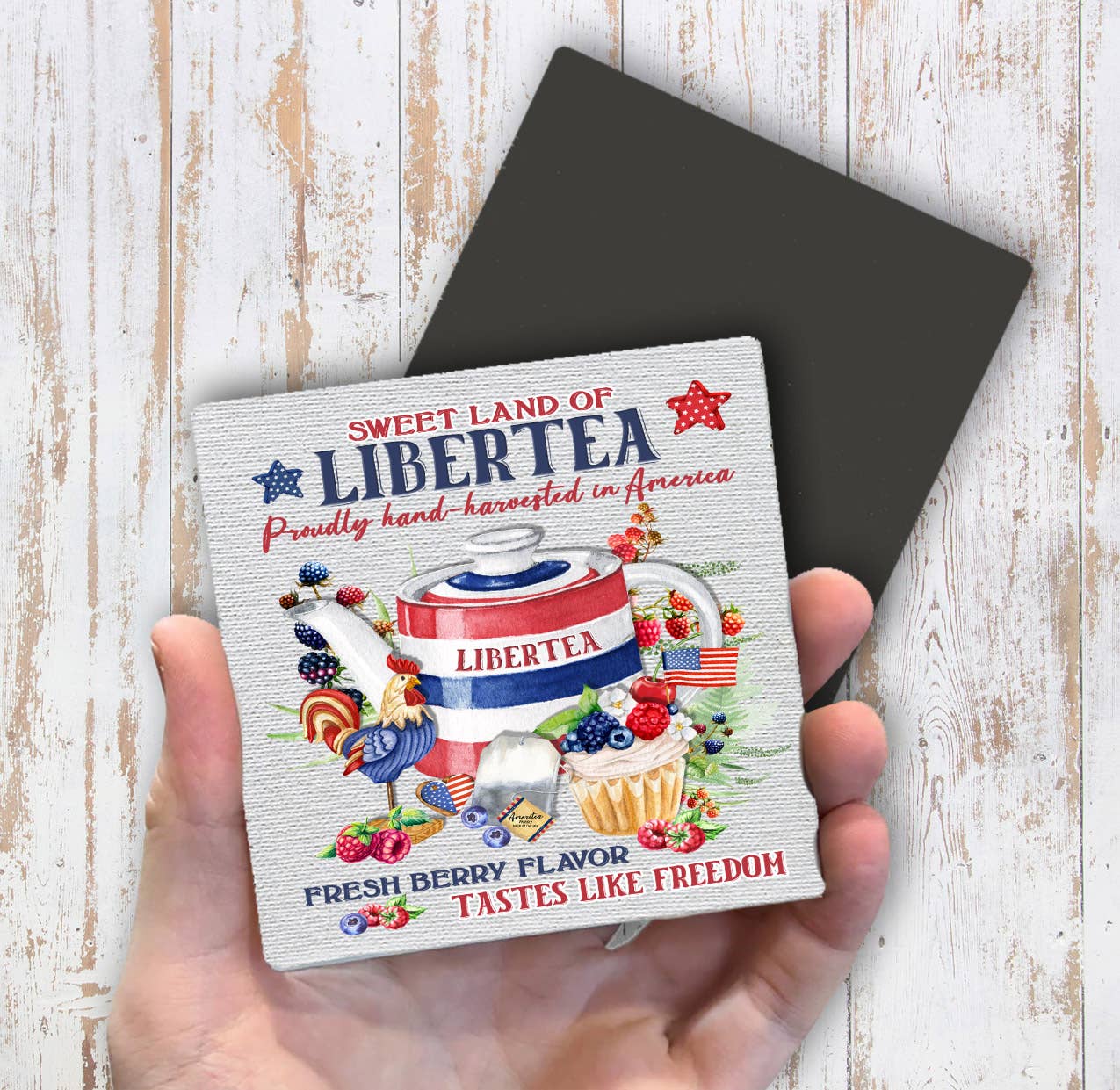 Farmhouse 4th of July Patriotic Liberty Tea Magnet Fridge - Sets of 2