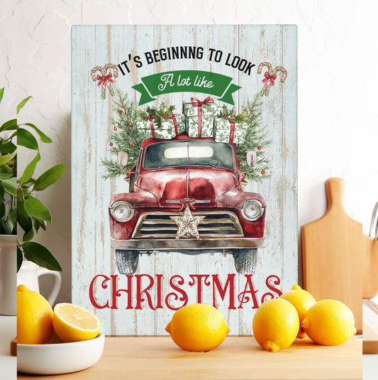 Glass Cutting Board Beginning to Look Like Christmas