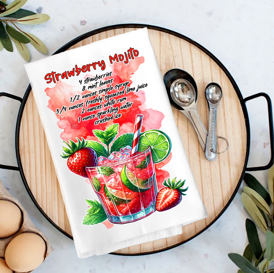 Summer Cocktail Strawberry Mojito Tea Towel