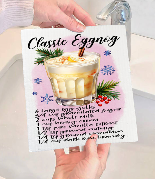 Christmas Cocktail Classic Eggnog Recipe Swedish Dishcloth (Set of 2)