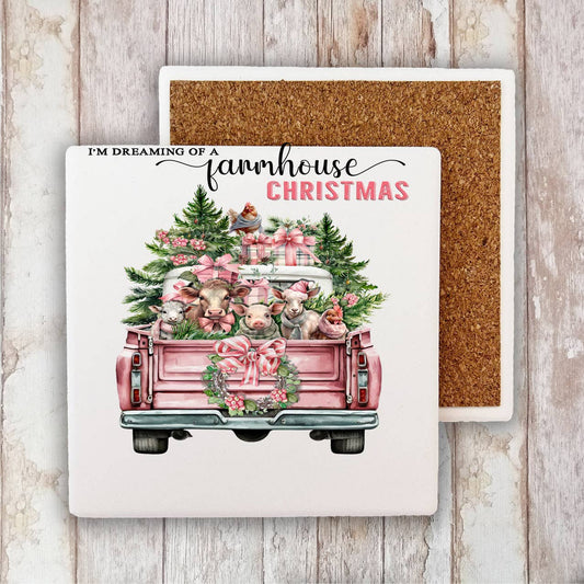 Dreaming of a Farmhouse Christmas  Stone Coaster-Sets of 2