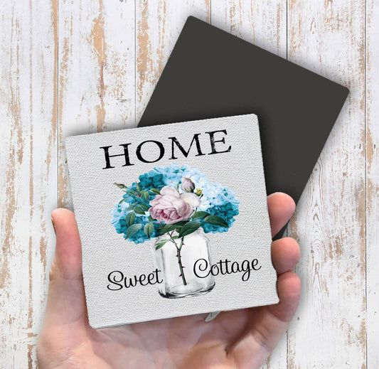 Home Sweet Cottage Flowers Mason Jar, Magnet Fridge - Sets of 2