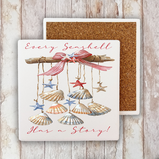 Every Seashell as a Story Beach  Stone Coaster (Set of 2)