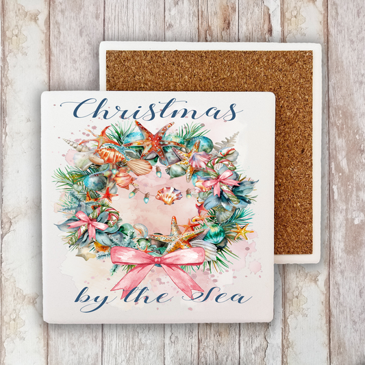 Coastal Christmas by the Sea Stone Coaster (Set of 2)