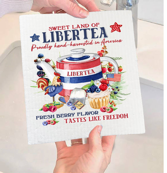 4th of July Patriotic Liberty Tea Swedish Dishcloth