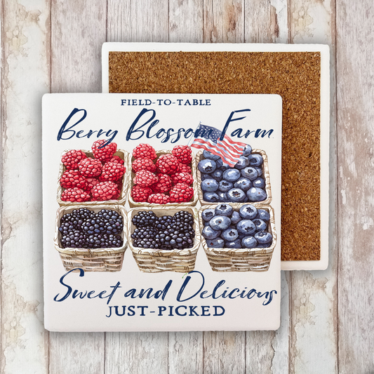 Blueberry Raspberry Blackberry Farms Stone Coaster (Set of 2)
