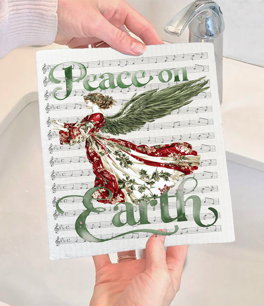 Christmas Peace on Earth Angel Swedish Discloth (Set of 2)