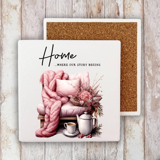 Home where our story begins Stone Coaster