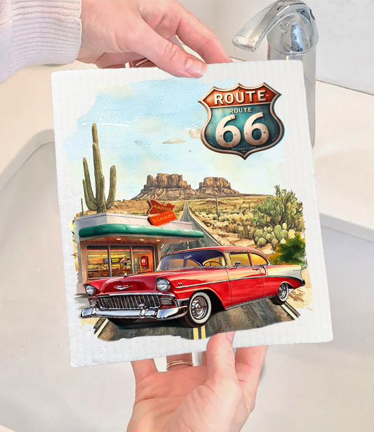 Route 66 Vintage Car Diner  Swedish Dishcloth (Set of 2)