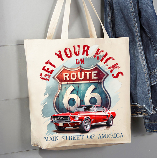 Route 66 Get your Kicks Mustang  Canvas Tote Bag