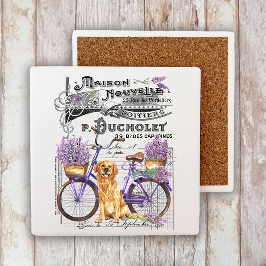 French Lavender Golden Retriever Dog Stone Coaster