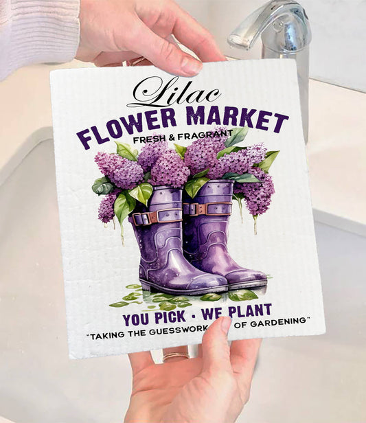 Set of 2 - Lilac Flower Market Garden Boots SWEDISH DISH CLOTH