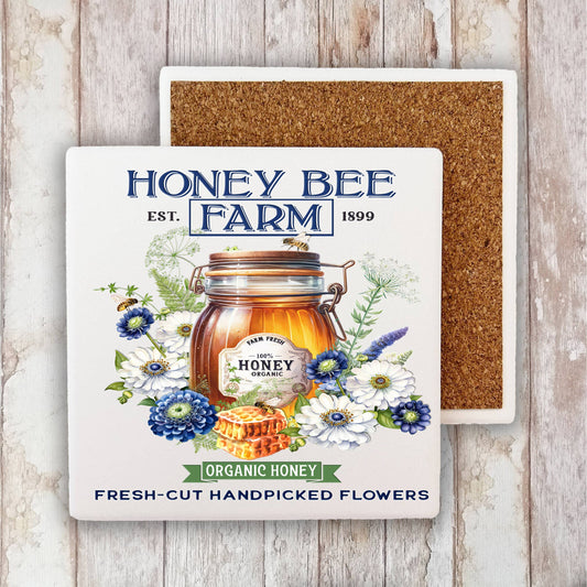 Modern Farmhouse Honey Bee Farm Stone Coaster-Set of 2