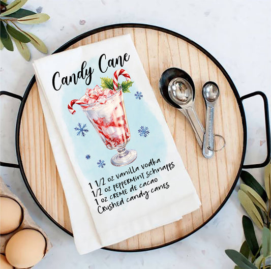 Christmas Cocktail Candy Cane Recipe Tea Towel